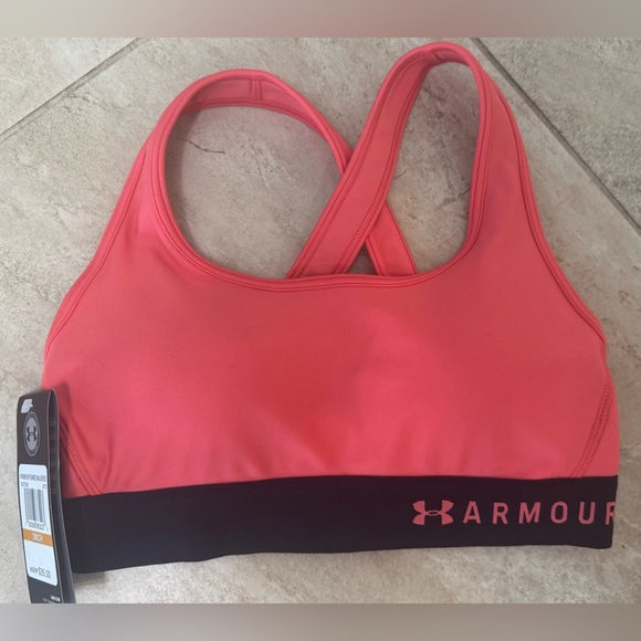 Under Armour Armour Womens  Mid Crossback Sports Bra Coral - Picture 3 of 6